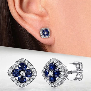 Dainty Square Shaped Stud Earrings Blue/White Cubic