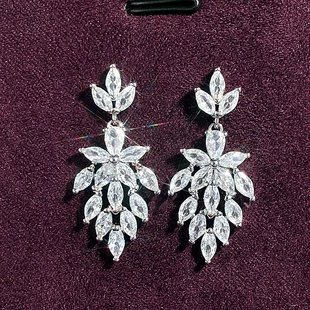 Luxury Bridal Wedding Earrings Bling Bling Marquise Crystal