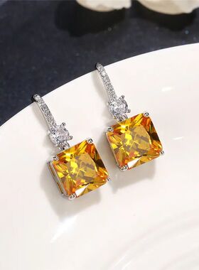 Gorgeous Princess Cut Yellow Cubic Zirconia Dangle Earrings