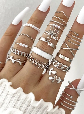 Silver Color Geometric Knuckle Ring Set For Women