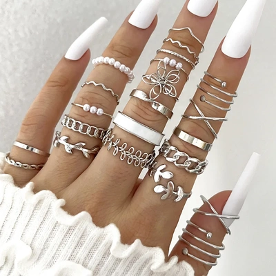 Silver Color Geometric Knuckle Ring Set For Women
