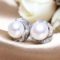 Luxury CZ Imitation Pearl Earrings for Women Silver Color thumbnail 2