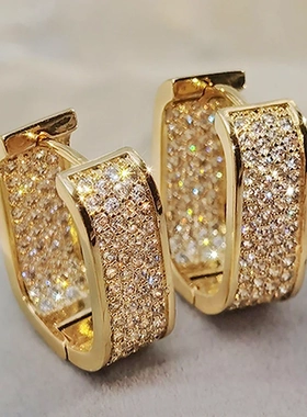 Bling Bling CZ Hoop Earrings for Women Luxury Gold