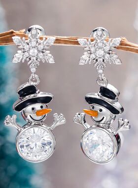 Winter Snowman and Snowflake Dangle Earrings for Women