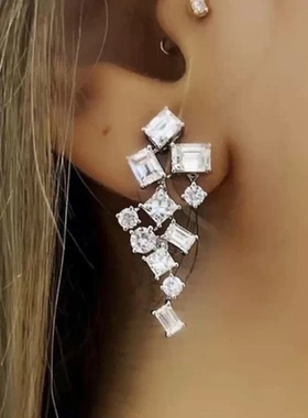 Geometric Crystal Cubic Zircon Dangle Earrings Simple