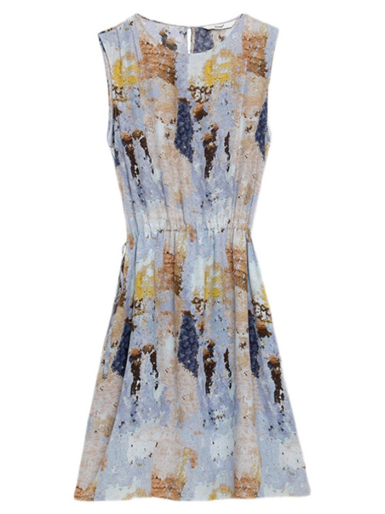 FRENCH LIGHT LUXURY HIGH-END MULBERRY SILK DRESS TEMPERAMENT WAIST CINCHING THINNESS OIL PAINTING PRINTED SILK SKIRT WOMENS SUMMER