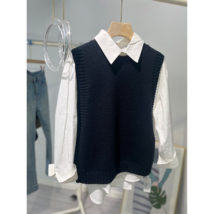 新款春装女款2026年慵懒风宽松长袖衬衫+两件套上衣毛衣马甲背心