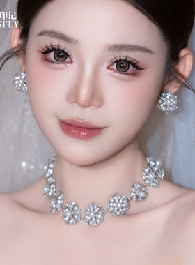 法式新娘婚纱礼服饰品花朵项链耳钉女轻奢精致锁骨链高级感颈链
