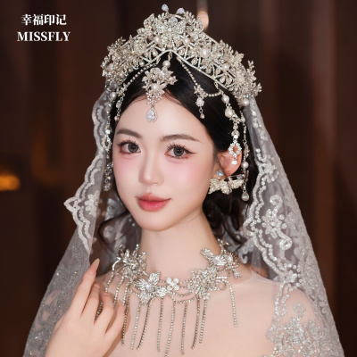 新娘白纱公主皇冠蝴蝶水钻额链眉心坠闪钻水钻锆石主婚纱王冠头饰