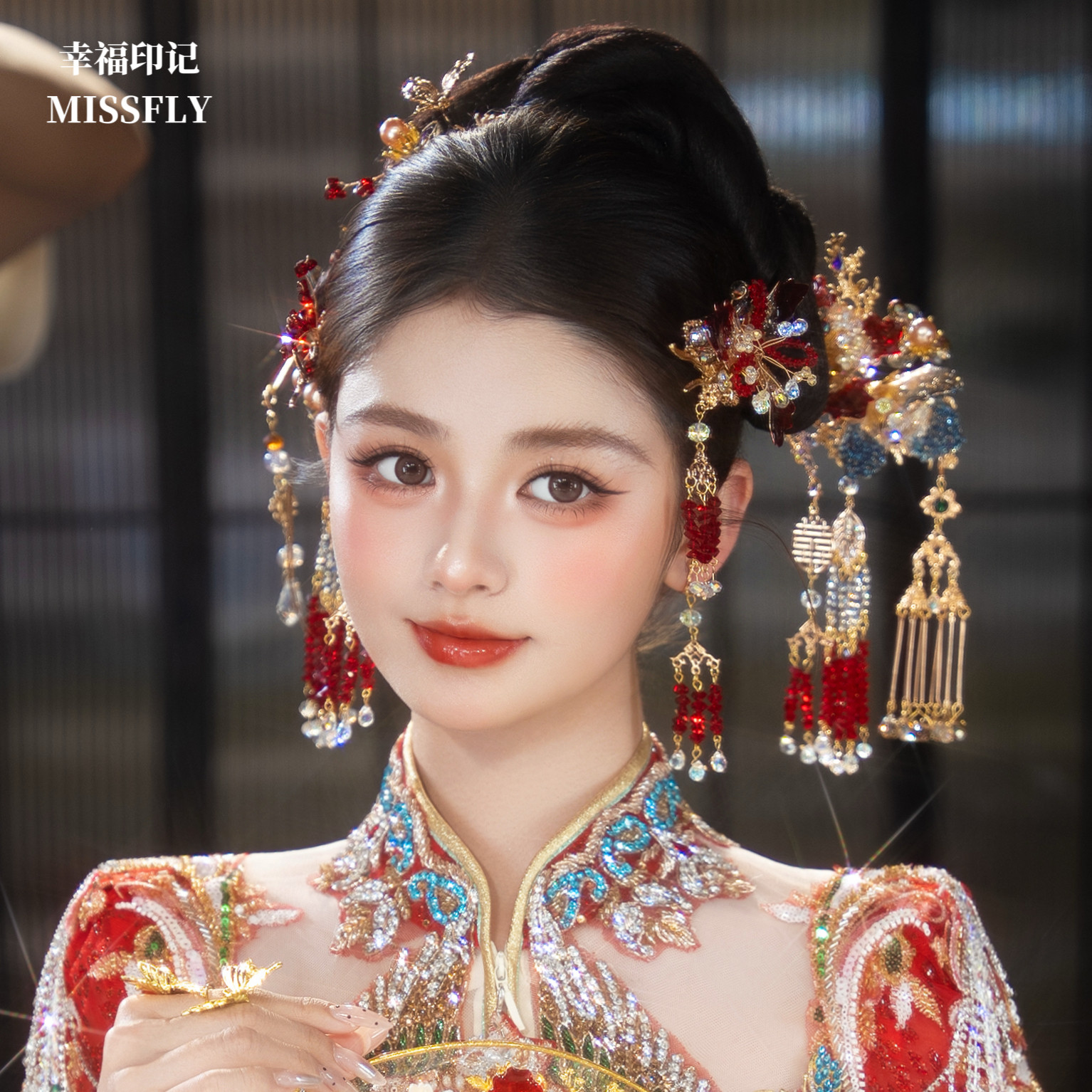 2026款新娘新中式婚礼金红色头饰秀禾旗袍马面裙南洋礼服减龄发饰