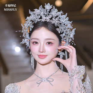 新娘婚纱皇冠头饰白纱王冠发饰闪钻高端重工公主大气显脸小高级感