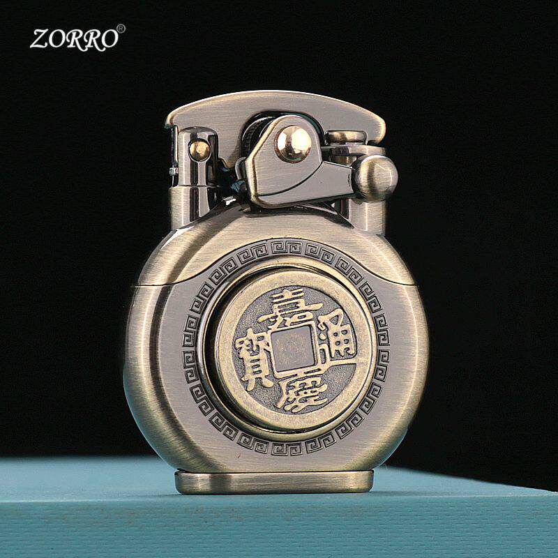 zorro620佐罗煤油打火机青铜拉丝摇臂纯铜转盘赚大钱个性送男友