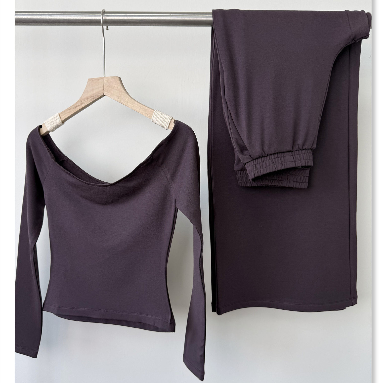 自制csb同款一字领上衣 直筒裤 磨毛内里 女士运动健身瑜伽日常