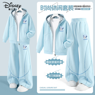 迪士尼女童套装春秋款初中生女装洋气时髦外套阔腿裤2026新款儿童