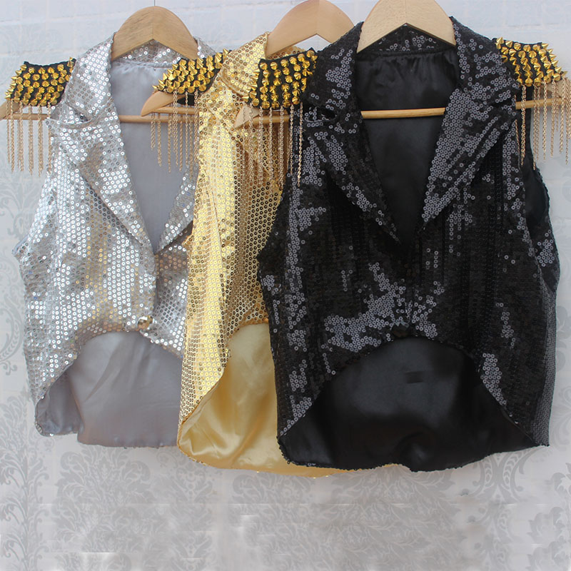 爵士舞亮片流苏马甲燕尾演出服