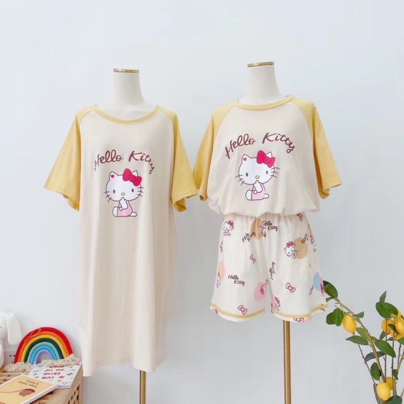 夏季可爱凯蒂猫印花短裤睡衣拼色短袖睡裙套装针织纯棉亲肤家居服|msdalam kategori Pakaian Dalam/seluar dalam lelaki/tracksuit, baju tidur/pakej perkhidmatan rumah - dari Buy2taobao.com untuk memberikan perkhidmatan ejen Taobao profesional membeli