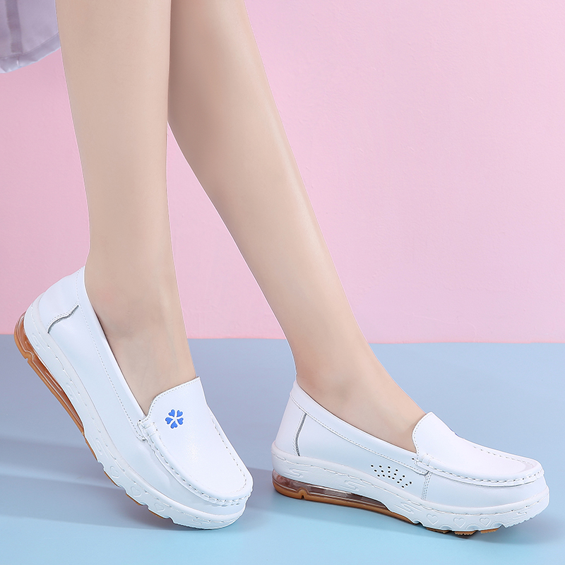 诺诗客透气软底真皮护士鞋