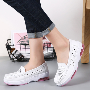 诺诗客白色气垫护士鞋女软底透气不累脚防滑舒适厚底坡跟医护鞋