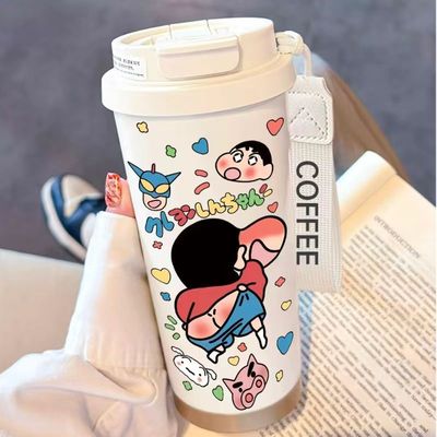 蜡笔小新保温杯学生上学专用大容量双饮口新款2025高颜值