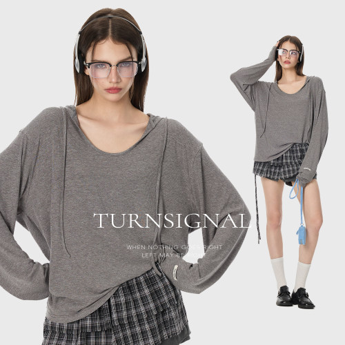 TurnSignal潮牌连帽长袖T恤女