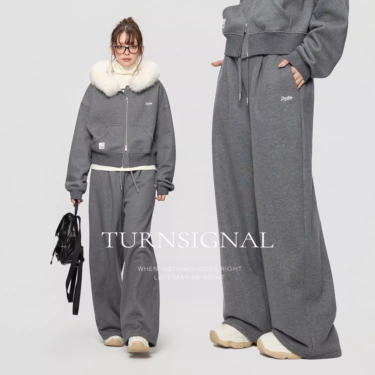 TurnSignal短款外套长裤套装女秋冬加厚连帽休闲宽松运动两件套,女装/女士精品,时尚套装,淘宝优惠券,粉丝福利购,淘宝优惠卷