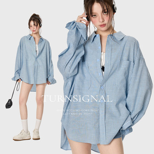 休闲百搭宽松长袖 2026新款 衬衣上衣 女春季 TurnSignal潮牌条纹衬衫