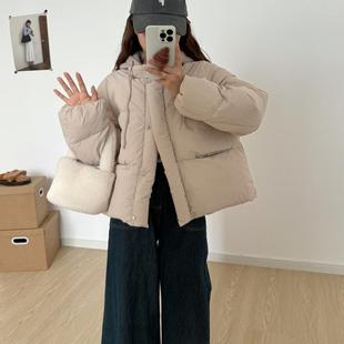 90白鸭绒面包服羽绒服小个子短款韩版宽松加厚保暖可拆卸针织帽子