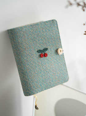 布艺面绿色复古毛呢A5A6活页线装手账本子低调文艺手工随身记事本