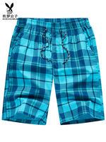 Summer pure cotton beach pants for men, loose and casual five-inch shorts, large underpants for home use, with plaid on the outside of the waistband thumbnail 5