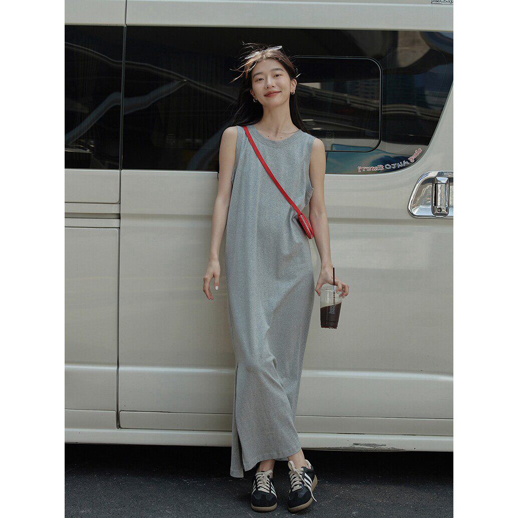 韩国灰色背心裙洋装女202