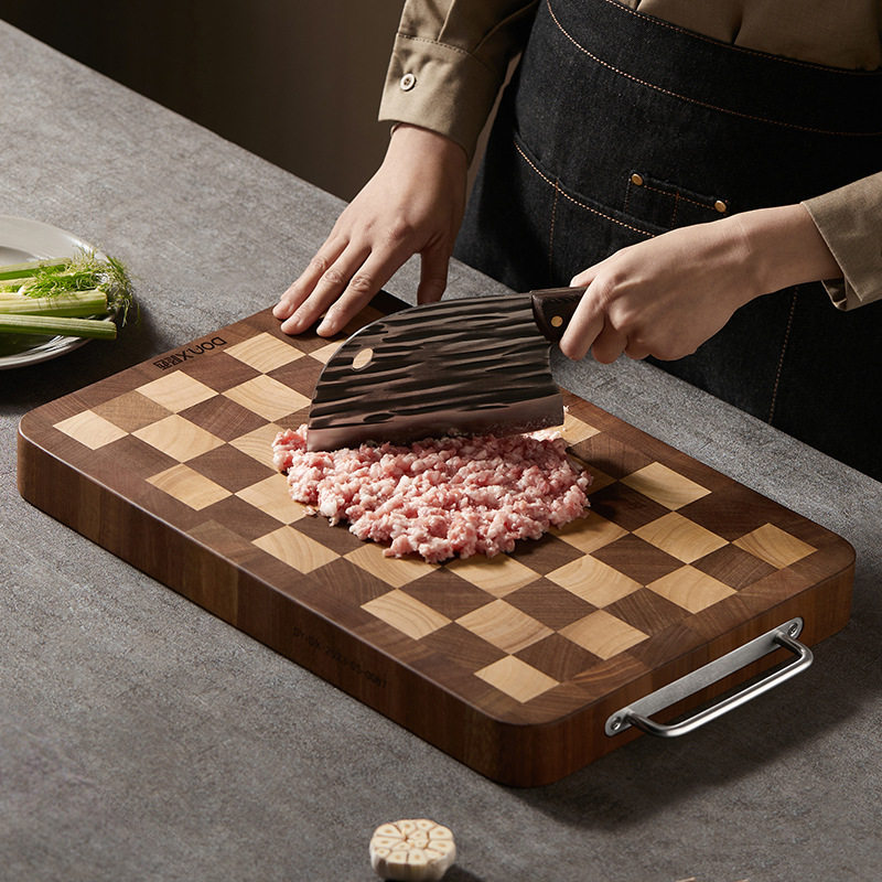 日本精工榫卯棋盘格砧板乌檀木切菜板防霉抗菌实木菜板双面切菜板