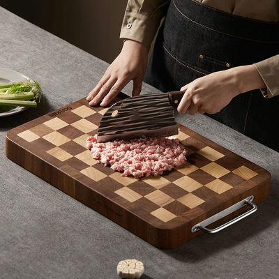 日本精工榫卯棋盘格砧板乌檀木切菜板防霉抗菌实木菜板双面切菜板