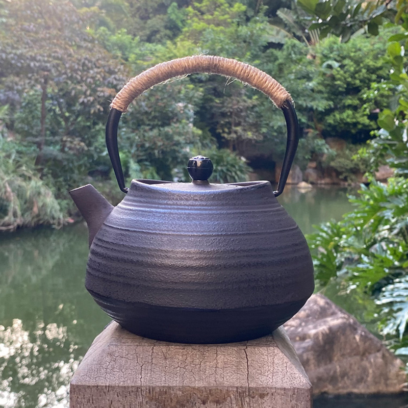 元宝铁壶南部铁器日式铸铁茶具纯手工烧水壶螺纹壶布袋平叽纹茶壶