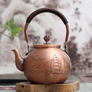 纯铜茶壶手工烧水壶紫铜刻字复古老铜壶电陶炉煮水套装功夫泡茶壶