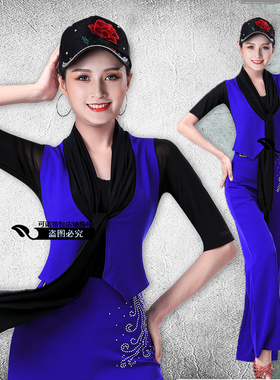 果果不不吉特巴舞服新款蓝色马甲拉丁舞三步踩演出衣服水兵舞套装