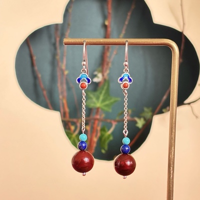 非遗大漆珠赤宝砂民族风耳饰耳环国潮新中式配饰