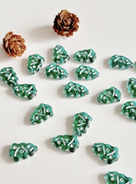 进口捷克珠圣诞树17x12mm绿描银金手工DIY串珠进口琉璃珠复古