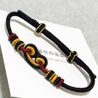 Black bracelet, hand-woven and wearable with gold beads, peach blossom knot bracelet, Wukong knot, saddle knot, black and gold thumbnail 6
