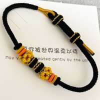 Black bracelet, hand-woven and wearable with gold beads, peach blossom knot bracelet, Wukong knot, saddle knot, black and gold thumbnail 5