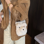 毛绒小熊包包学生党2026新款 小众设计可爱卡通秋冬手机包迷你小包