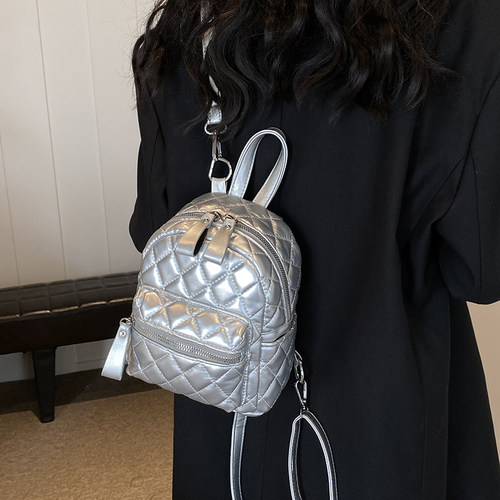 休闲女双肩包涤纶菱格单肩斜跨