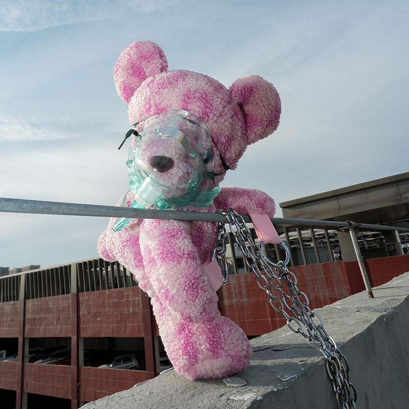 韩国粉色豹纹口罩小熊包包小众个性可爱毛绒小包儿童网红斜挎胸包