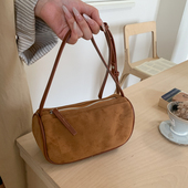 笔筒包反绒皮腋下包pu包迷你小方包手提包笔袋包美拉德磨砂枕头包