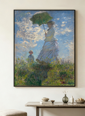 世界名画数字油画莫奈撑阳伞的女人维特尼花园手绘法式复古小众画