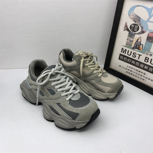 女 厚底网面透气轻便百搭跑步休闲运动鞋 2025冬特价 真皮加绒老爹鞋