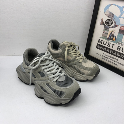 2025冬特价真皮加绒老爹鞋厚底网面透气轻便百搭跑步休闲运动鞋女