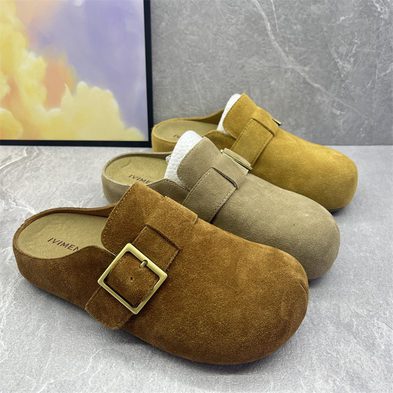 2026春季真皮包头拖女厚底勃肯鞋防滑增高懒人半拖鞋时尚百搭女鞋