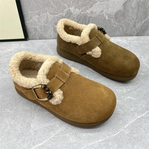 2025新款秋冬加绒保暖时尚百搭女棉鞋磨砂牛皮软底舒适勃肯女鞋