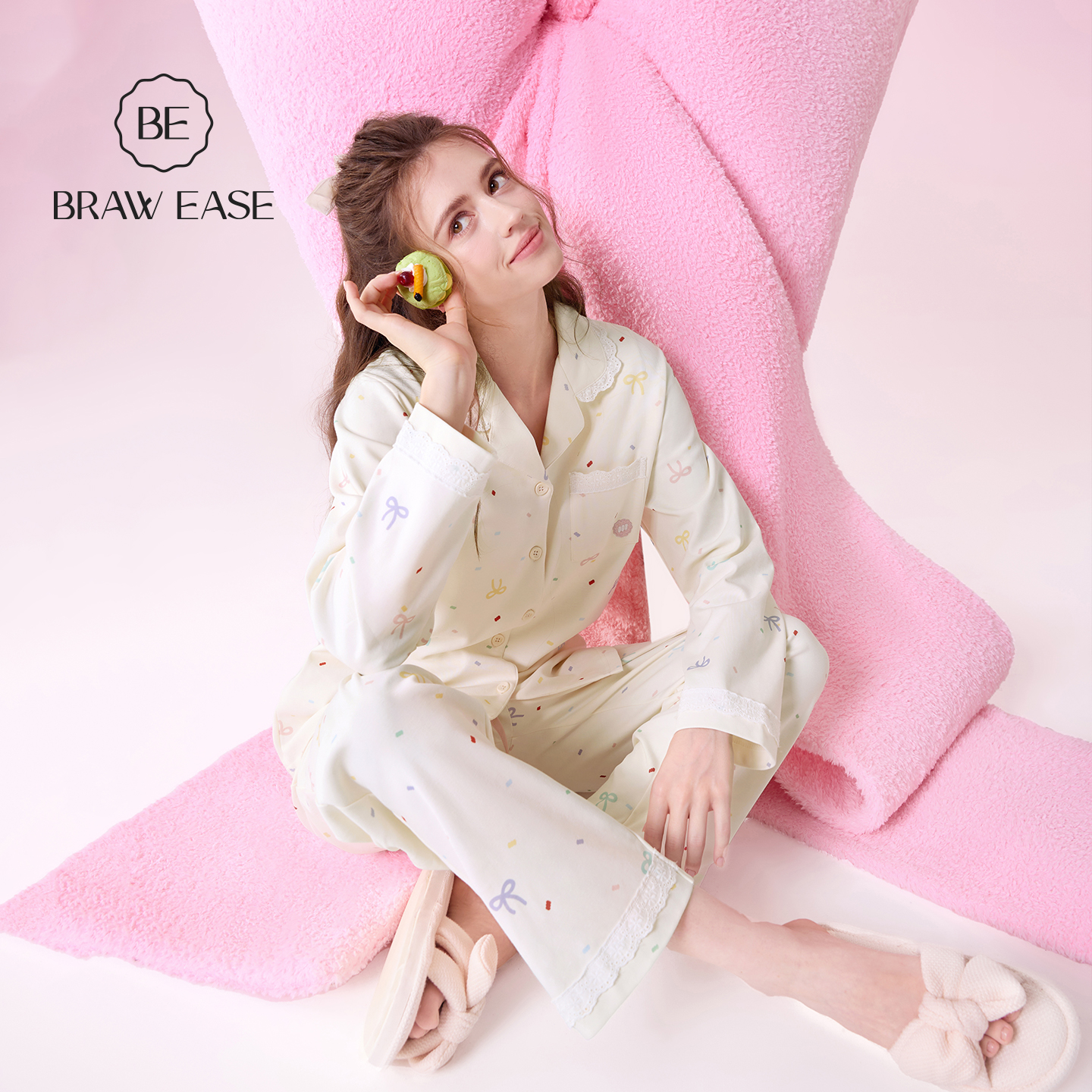 BE7A抗菌防螨蝴蝶结纯棉睡衣女秋