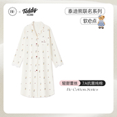 2026新款 夏季 长款 BE泰迪熊纯棉睡裙女春秋小熊睡衣长袖 衬衫 裙秋冬